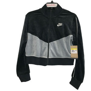 Nike Sportswear Womens Black Gray Colorblock Heritage Cropped Jacket Size S $60